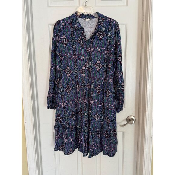 Boden Paisley Pattern Long Sleeve Mini Shirt Dress Size 12 Regular - Picture 1 of 9